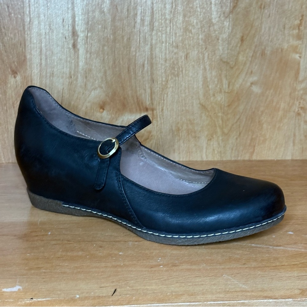 Dansko Loralie Women Size EU 37 US 7 Black Leather Mary Jane Wedge Heel Shoes